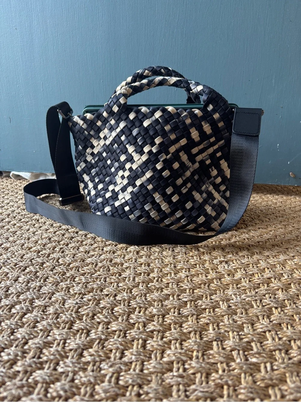 Naghedi St. Barths Black and Cream Woven Handheld Tote